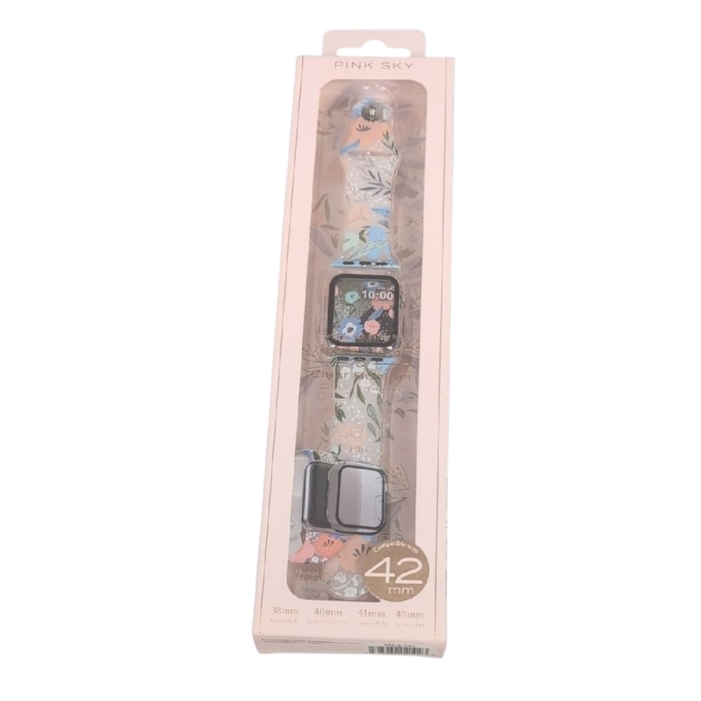 Pink Sky Floral Apple Watch Band & Clear Bumper 42mm